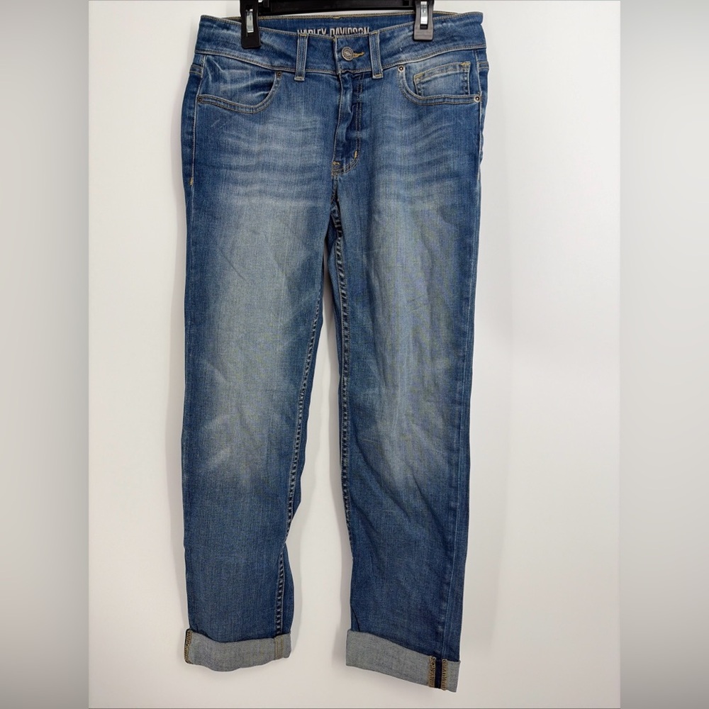 Harley Davidson Boyfriend Crop Blue Denim Jeans Size 26